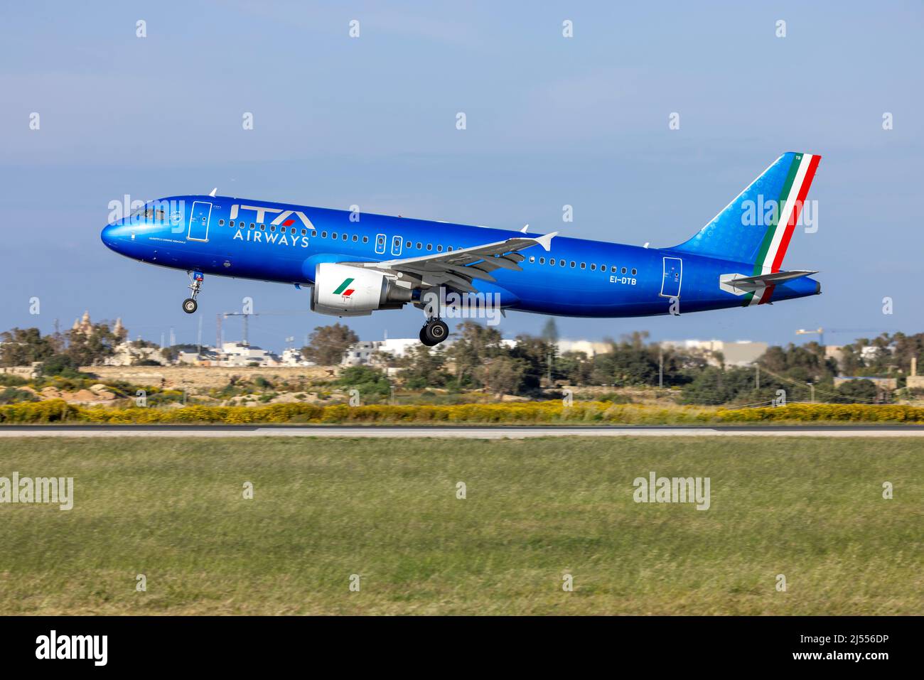 ITA Airways Airbus A320-216 (REG: EI-DTB) arriving from Rome Fiumicino Airport in Italy. Stock Photo