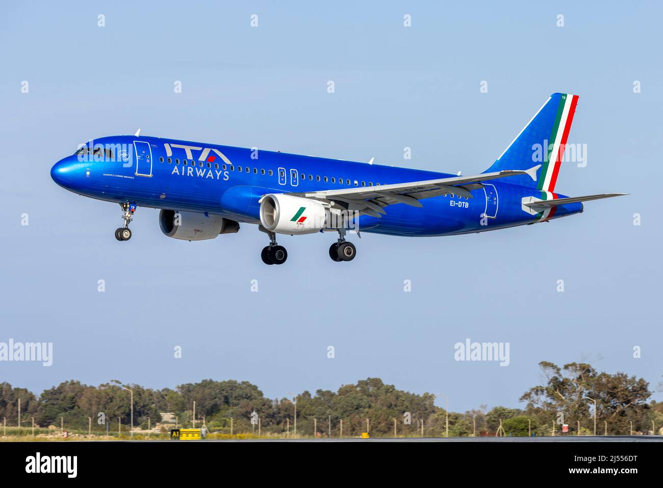 ITA Airways Airbus A320-216 (REG: EI-DTB) arriving from Rome Fiumicino Airport in Italy. Stock Photo
