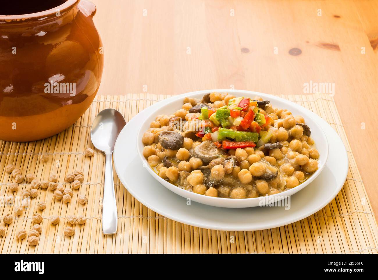 Typical Spanish cuisine, chickpea stew with mushrooms Stock Photo Alamy