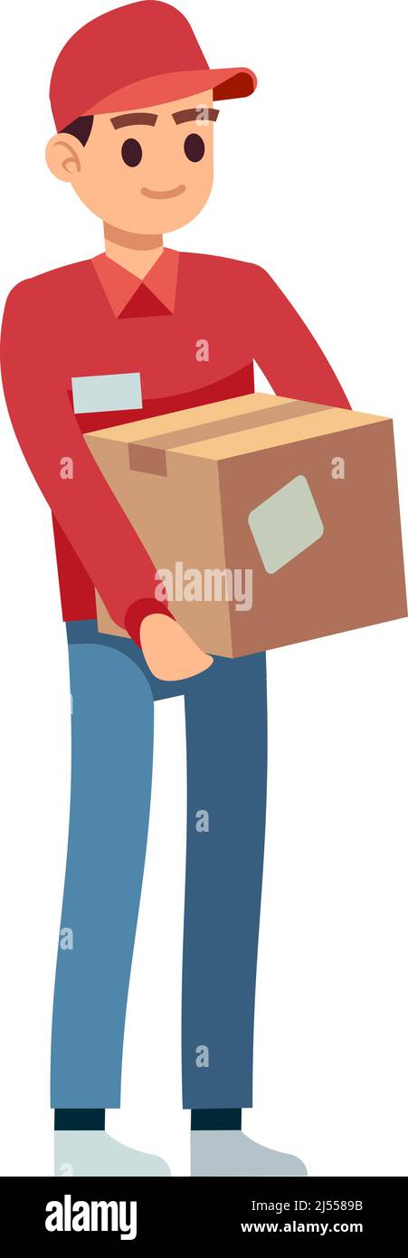 Man with cardboard box. Carrier or delivery guy icon Stock Vector Image ...