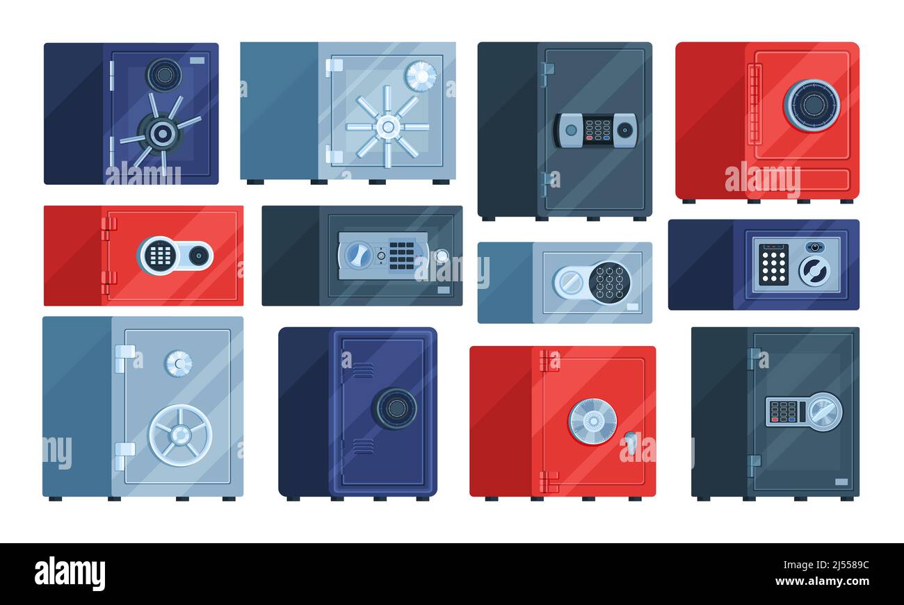 Metal safe boxes. Closed reliable containers for valuables safety