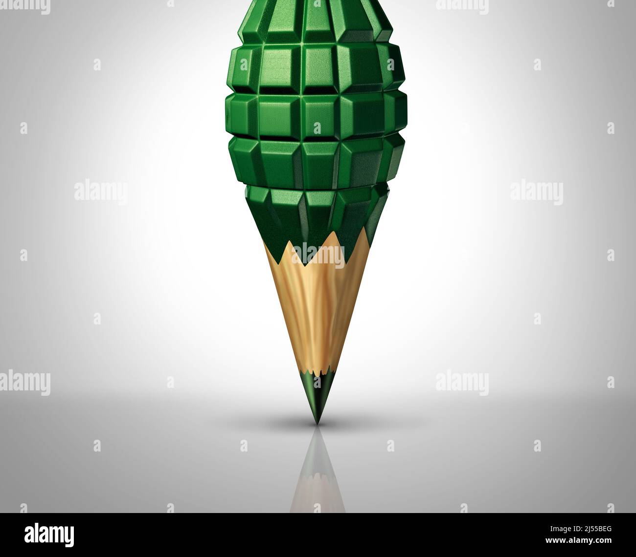 Military planning and army strategy or war concept as a pencil shaped as a grenade representing diplomacy or diplomatic strategy to avoid wars. Stock Photo
