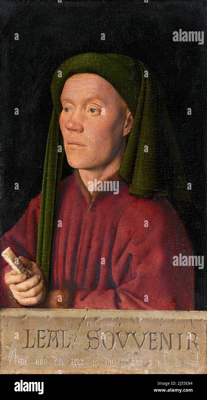 Portrait of a Man ('Léal Souvenir') by Jan van Eyck (c.1390-1441), oil on panel, 1439. Van Eyck was an early Netherlandish artist and his work is classed as Flemish Primitive. Stock Photo