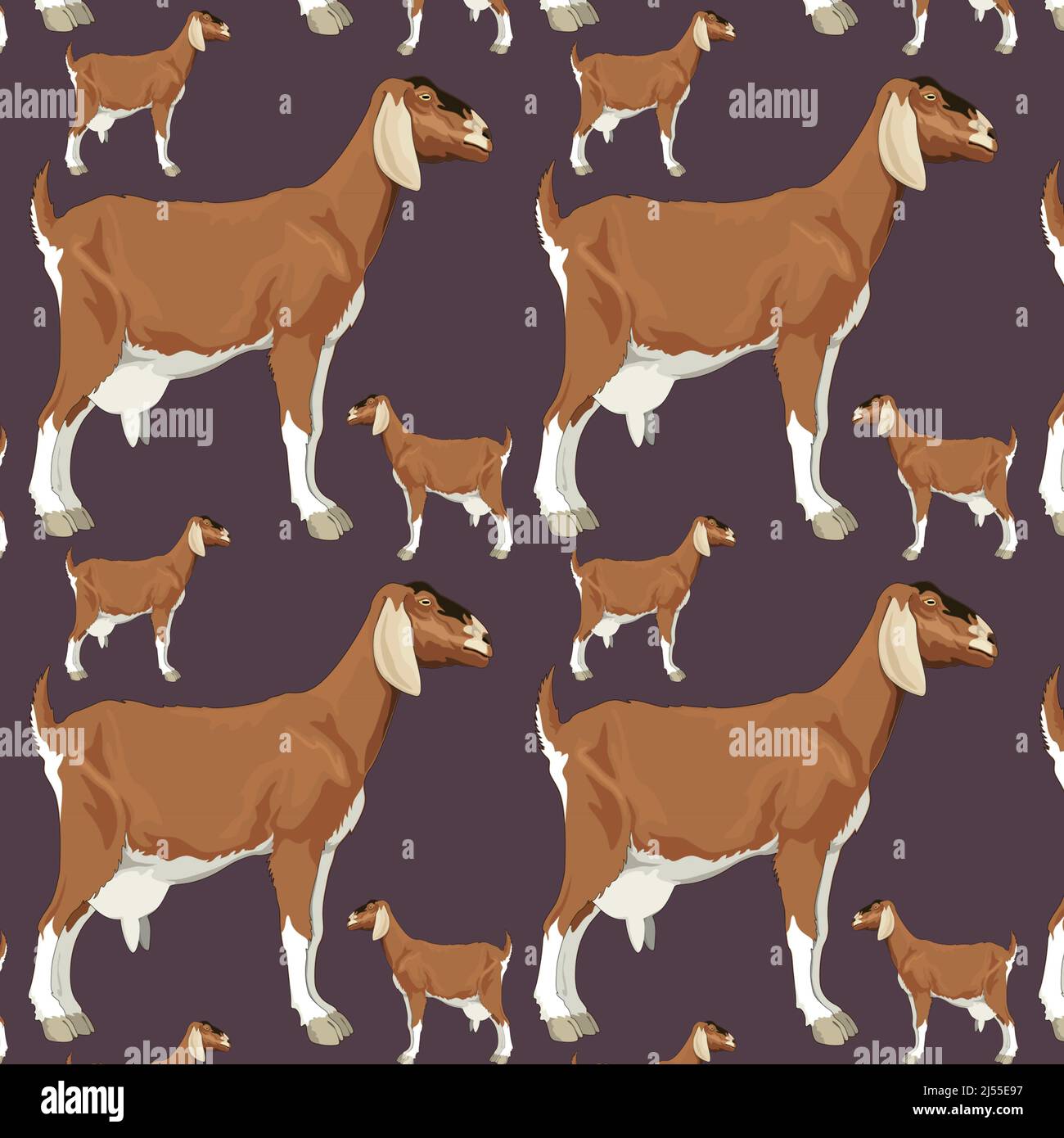 Goat pattern dark lavender background pattern for goat lovers and farm animal fans in this design element. Stock Photo