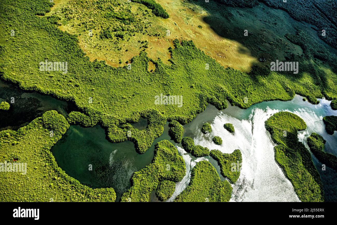 Aerial view of the West coast, Grande-Terre, Guadeloupe, Lesser Antilles, Caribbean. Stock Photo