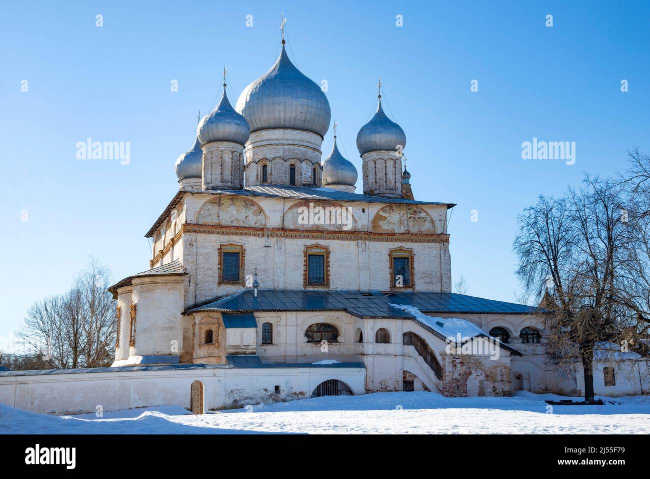 The ancient Znamensky Cathedral on a March evening. Veliky Novgorod, Russia Stock Photo