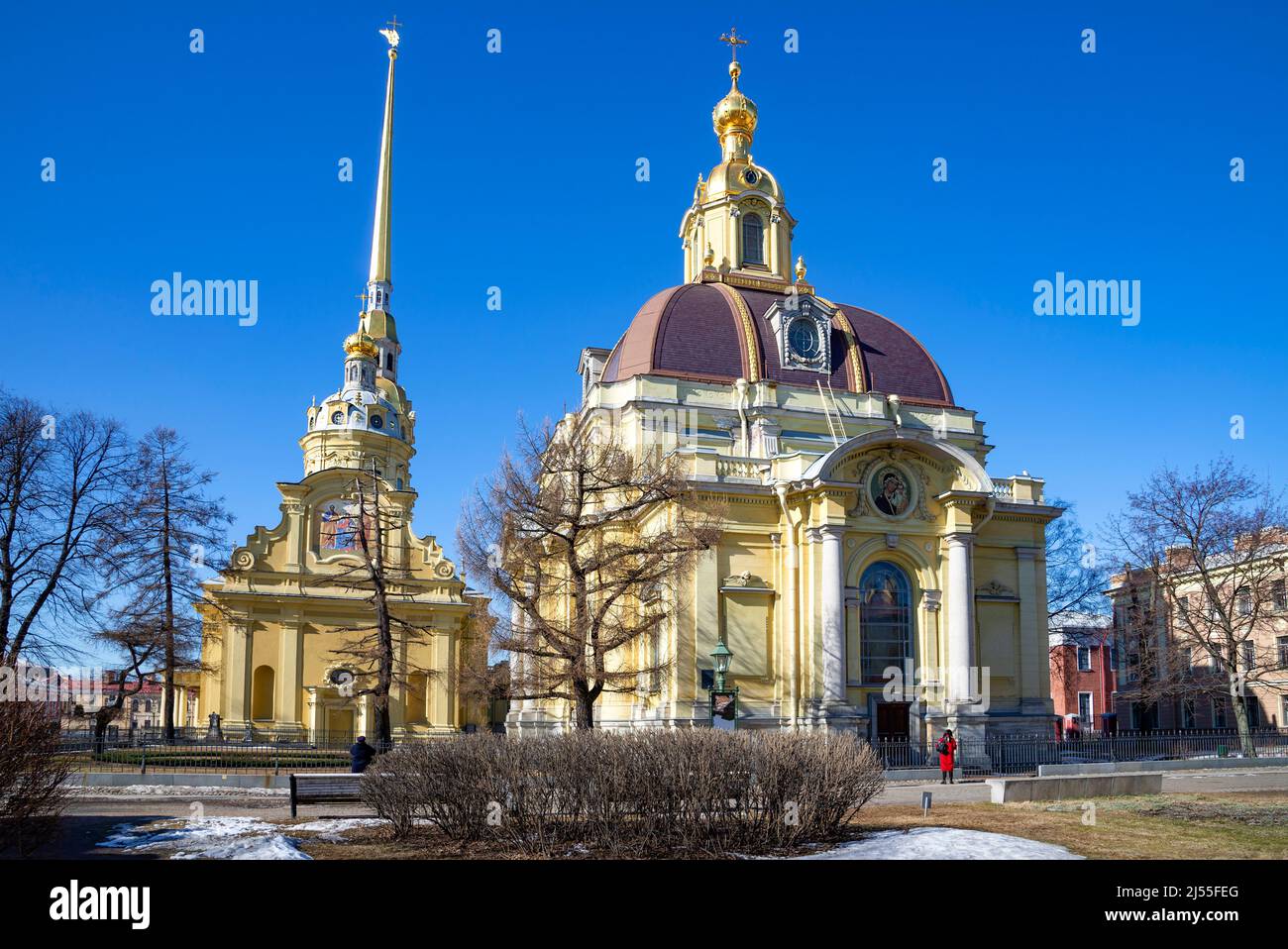 ST. PETERSBURG, RUSSIA - APRIL 03, 2022: Spring day on the territory of the Peter and Paul Fortress. Saint-Petersburg Stock Photo