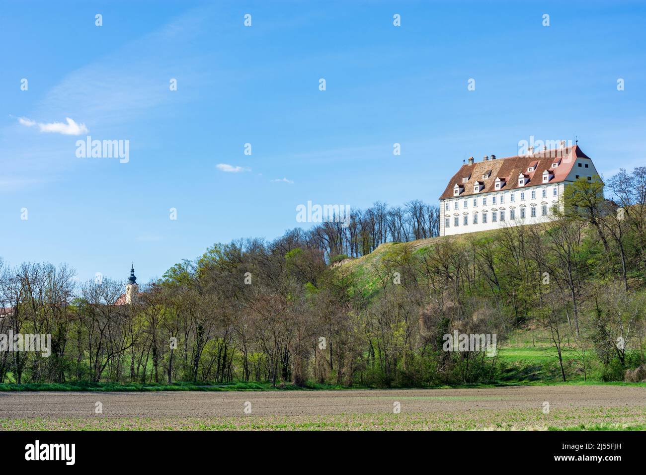 Stetteldorf am Wagram: Schloss Juliusburg Castle, ridge Wagram in Donau, Niederösterreich, Lower Austria, Austria Stock Photo