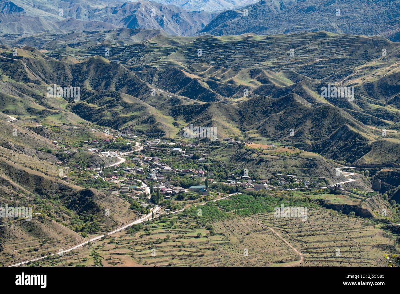 Rural landscape of mountainous Dagestan. Russian Federation Stock Photo