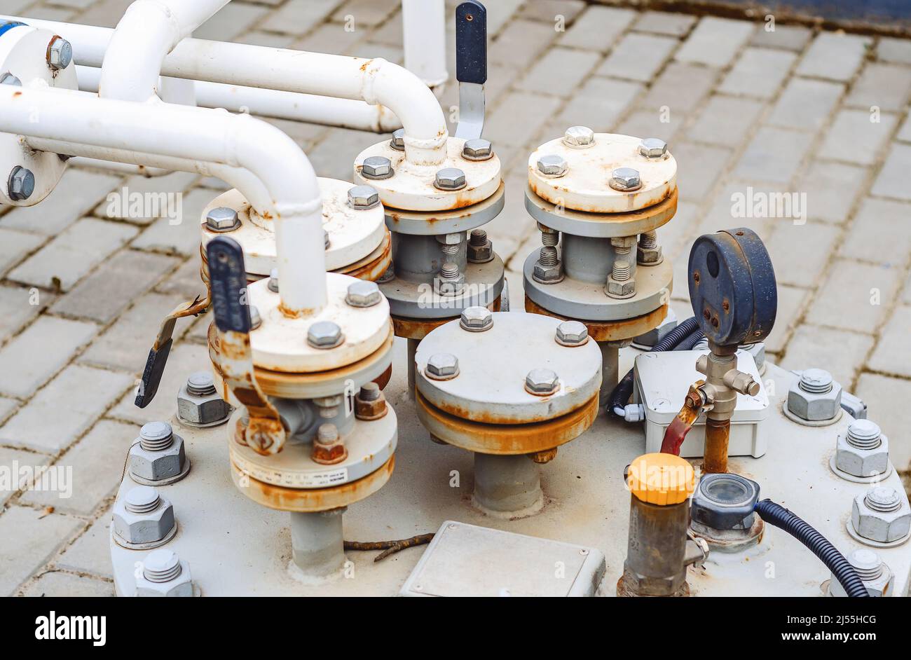 Gas tank at gas station. Pressure equipment Stock Photo Alamy