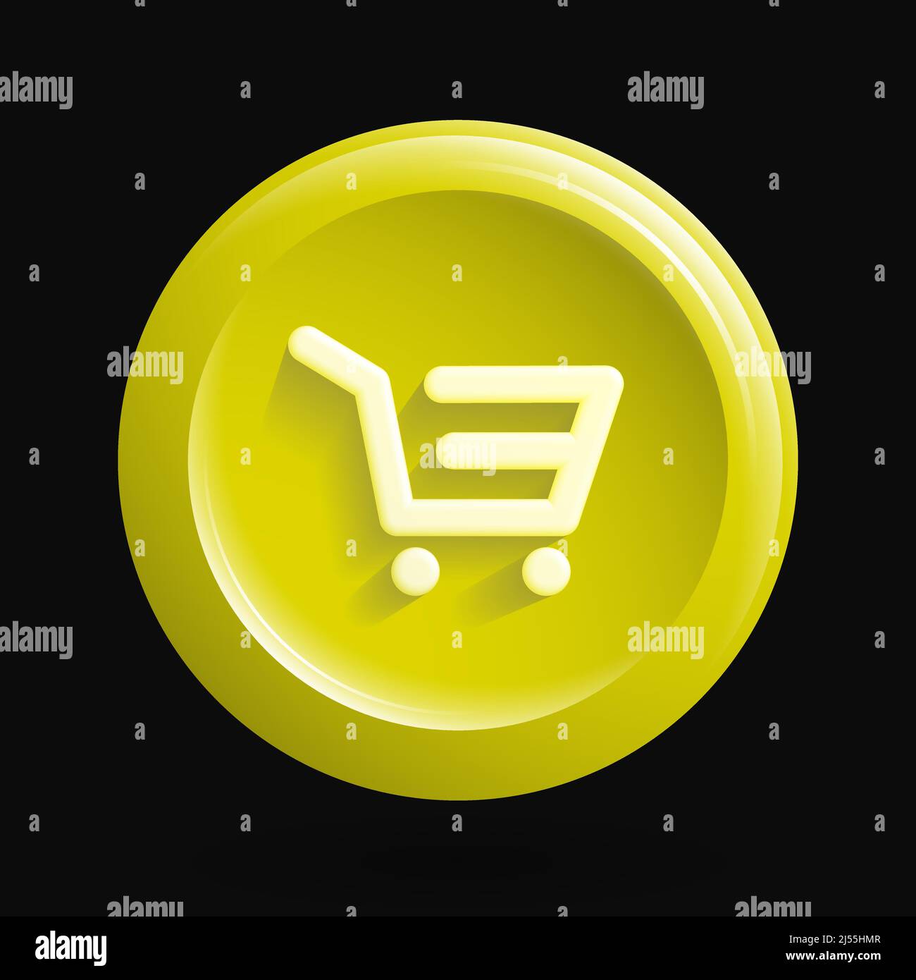 Shopping Icon. Yellow Round Button. Vector illustration Stock Vector