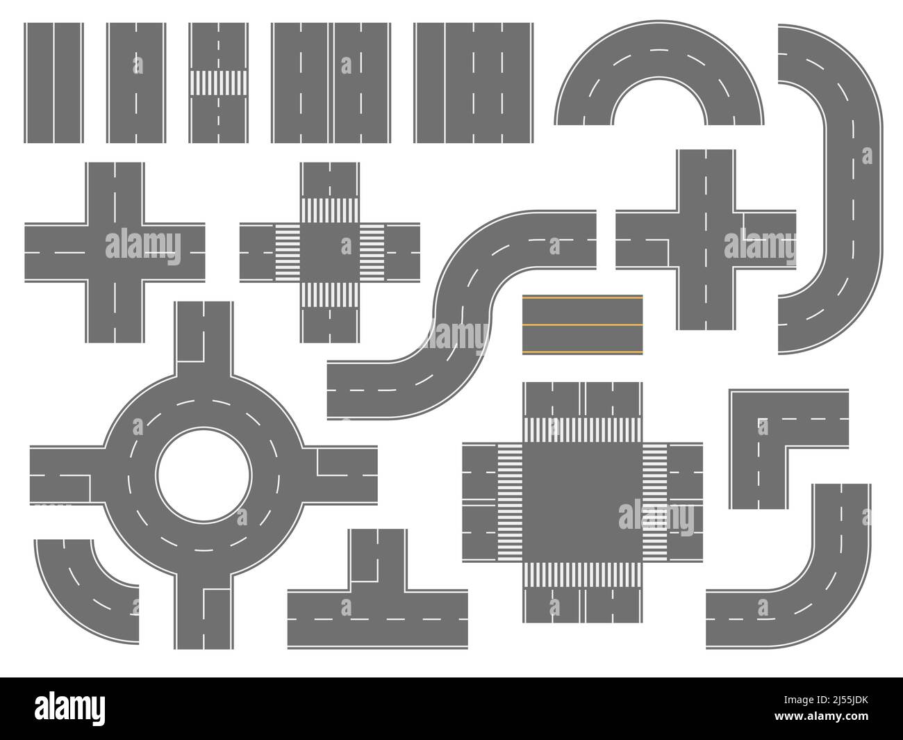 Road toolkit elements. Highways parts with different markings. Urban