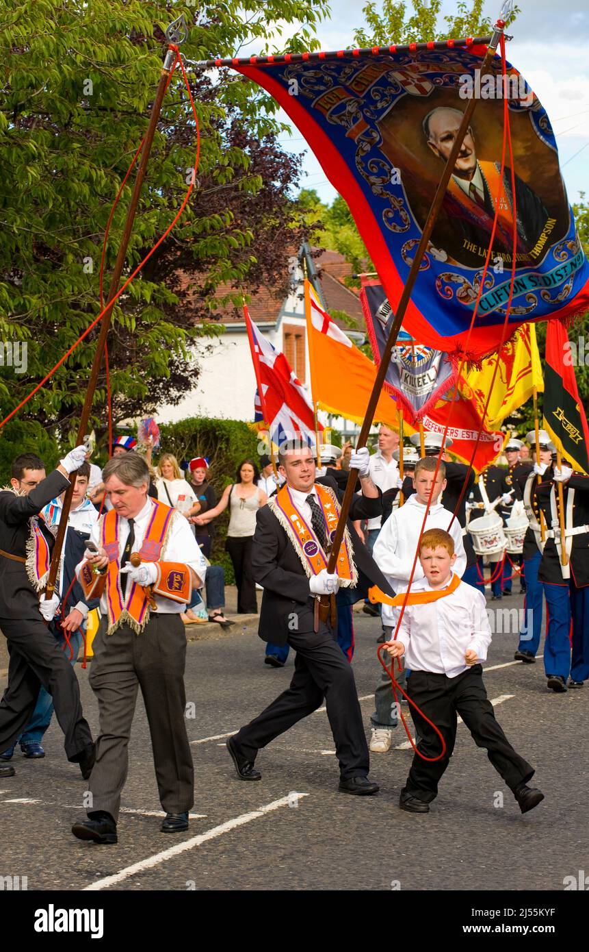 Twelfth of July Loyalist parade, Belfast, Northern Ireland Stock Photo