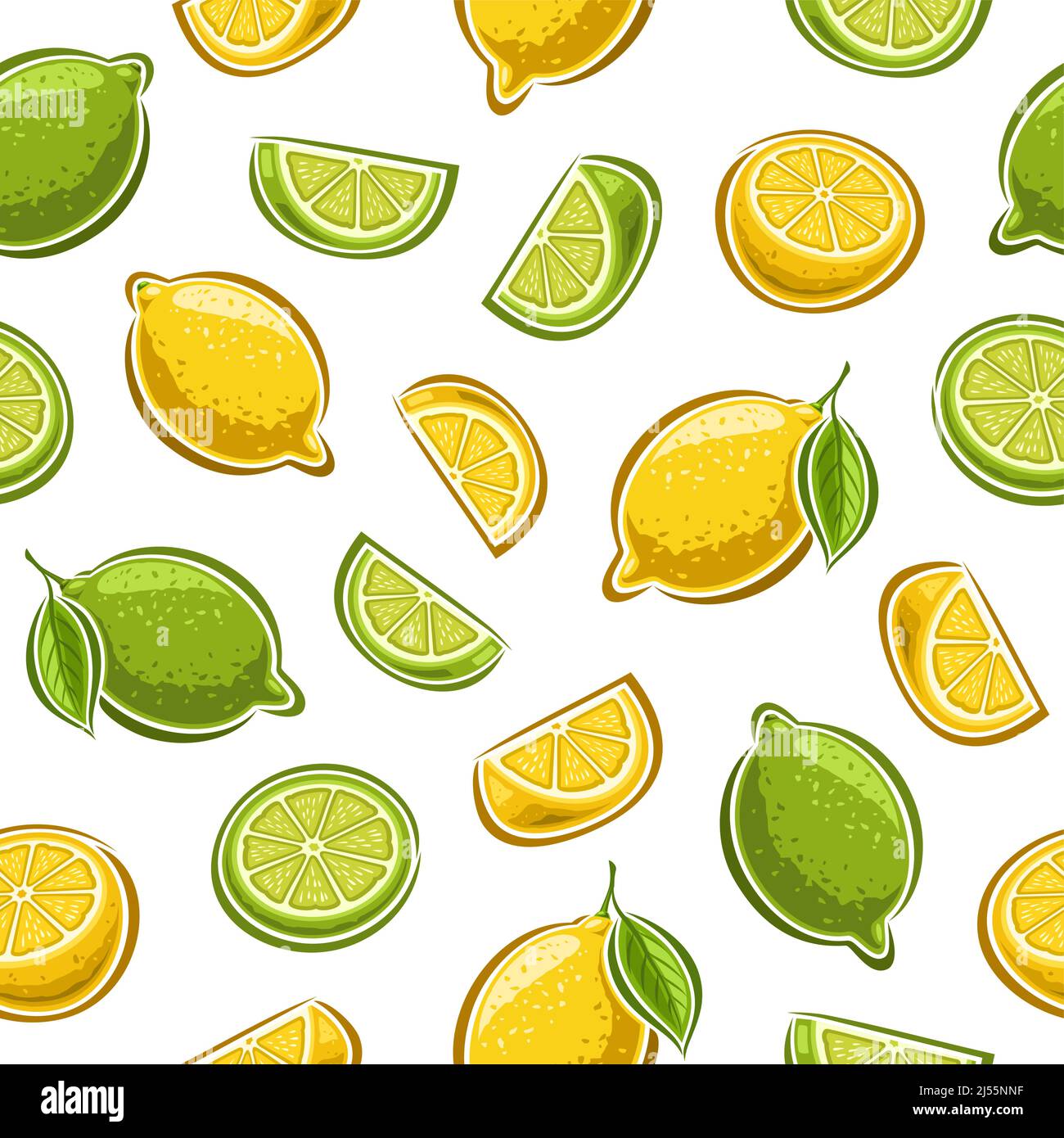 Vector Lemon and Lime seamless pattern, repeating background with set