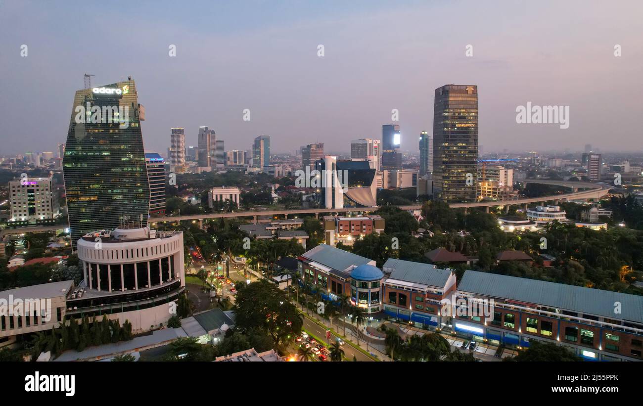 Aerial view of office buildings in Jakarta central business district
