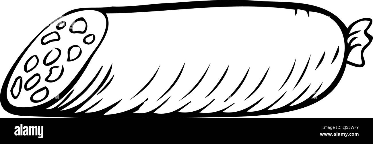 Sausage thin black lines on a white background - Vector illustration Stock Vector