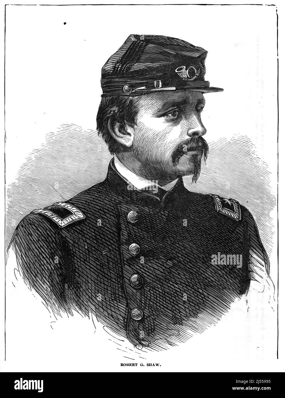 Portrait of Robert Gould Shaw, Union Army Colonel in the American Civil War. 19th century illustration Stock Photo