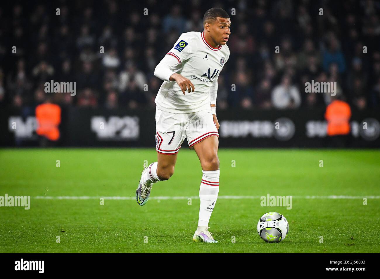 Angers, France, France. 20th Apr, 2022. Kylian MBAPPE of PSG during the Ligue 1 match between Angers SCO and Paris Saint-Germain (PSG) at Raymond-Kopa stadium on April 20, 2022 in Angers, France. (Credit Image: © Matthieu Mirville/ZUMA Press Wire) Stock Photo