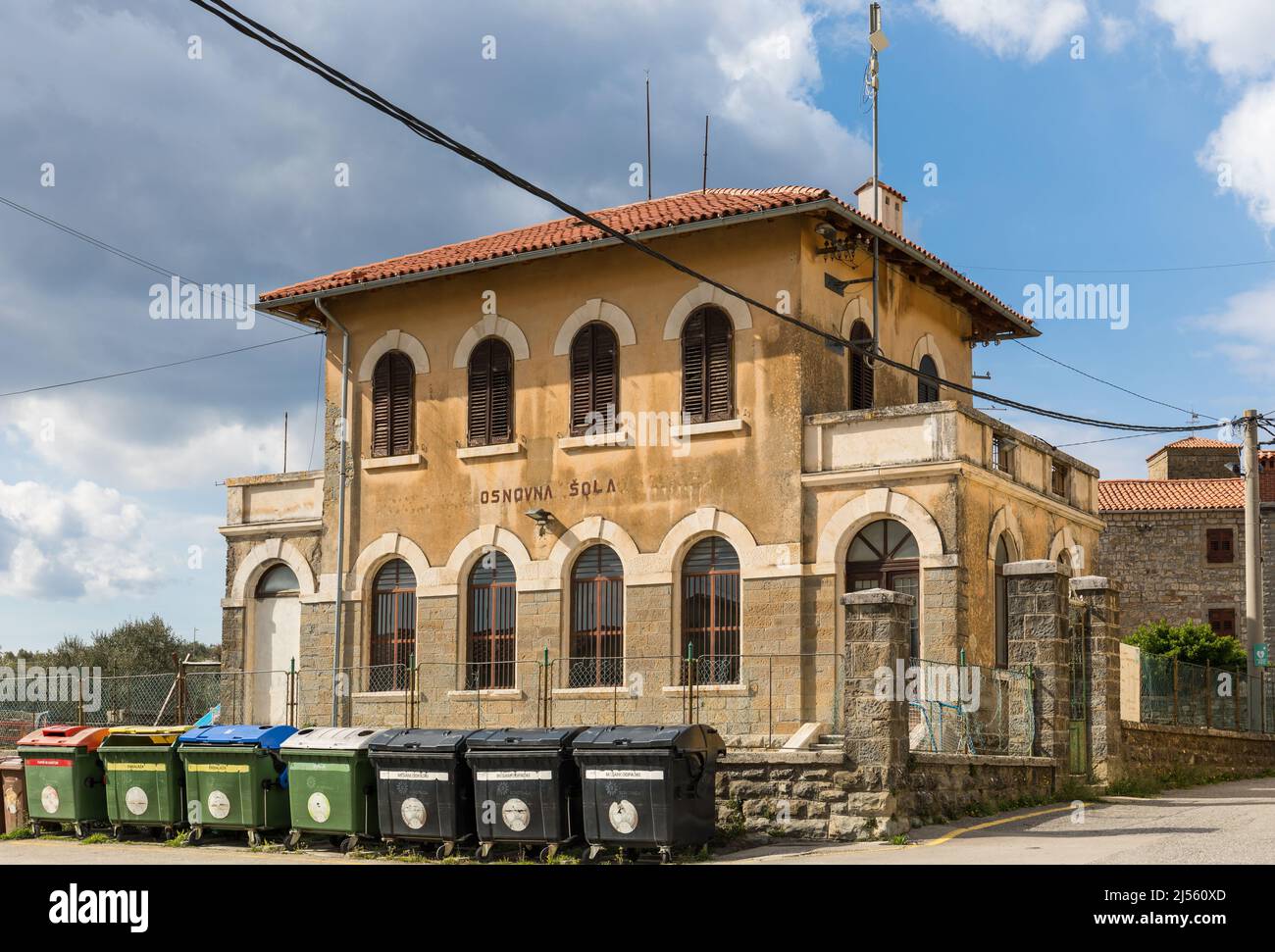 School building in Kostabona, Istria, Slovenia Stock Photo