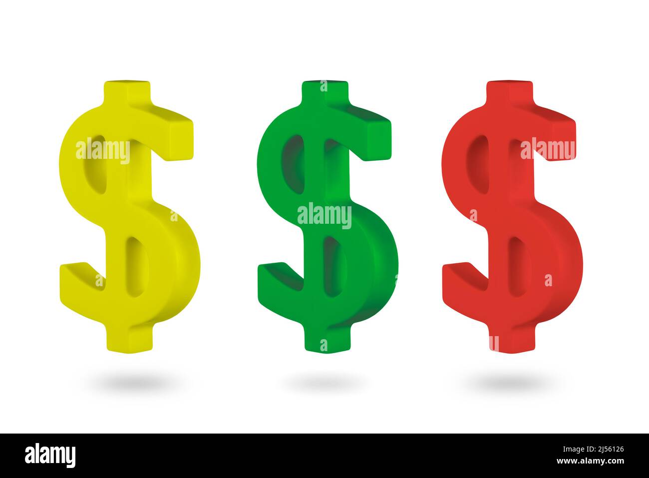 Dollar sign isolated on white background. Three multicolored dollar