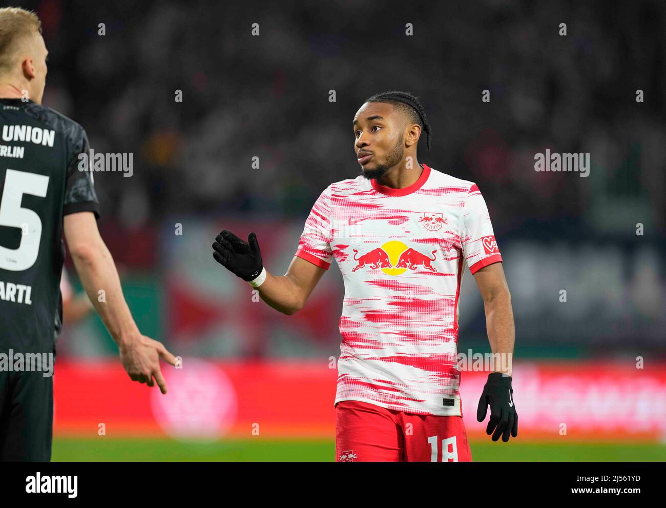 Red Bull Arena, Leipzig, Germany. 20th Apr, 2022. Christopher Nkunku of RB Leipzig during RB Leipzig against FC Union Berlin, DFB-Pokal Semi-final at Red Bull Arena, Leipzig, Germany. Kim Price/CSM/Alamy Live News Stock Photo