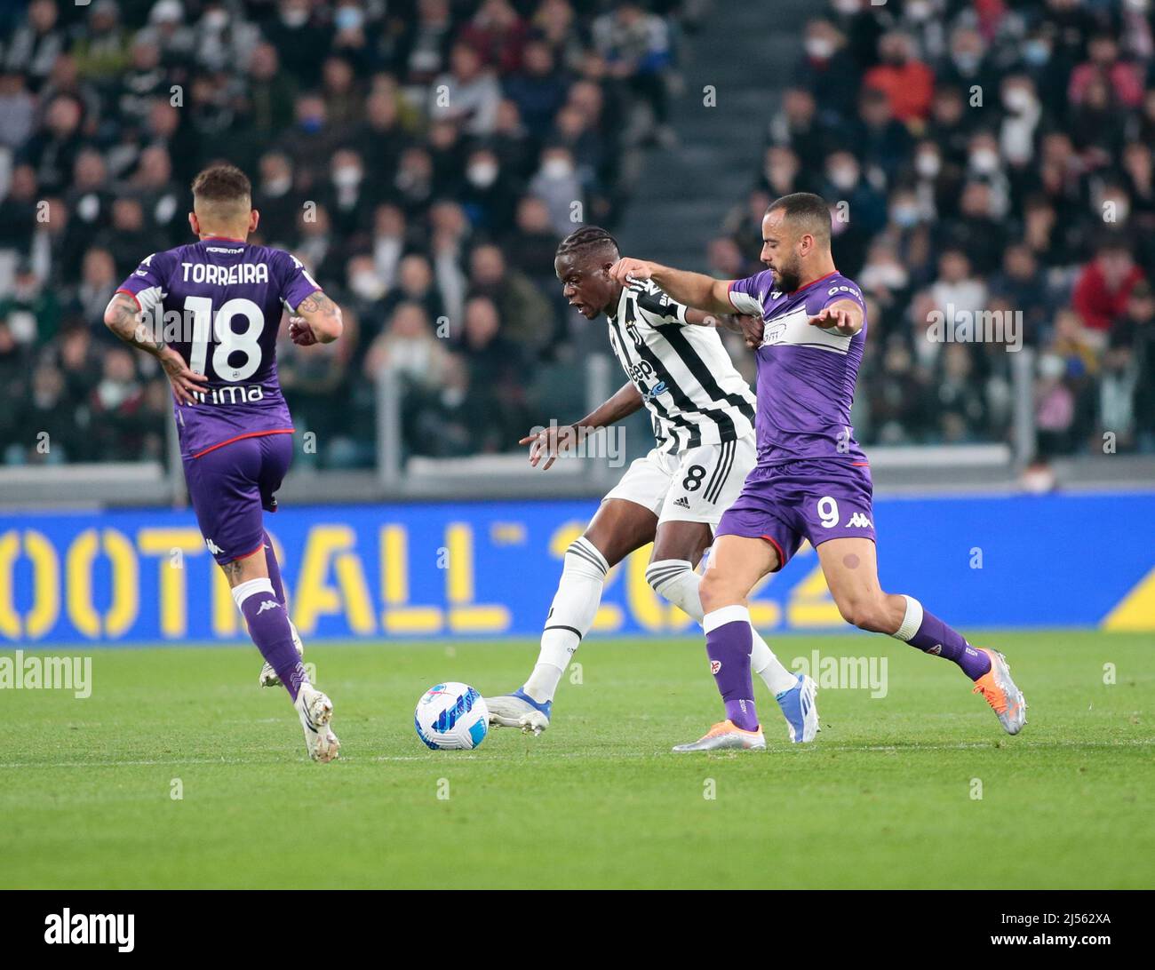 Turin, Italy, 20/04/2022, -ju28 during the Italian Cup, Coppa Italia, semi-finals 2nd leg football match between Juventus FC and ACF Fiorentina on April 20, 2022 at Allianz stadium in Turin, Italy Stock Photo
