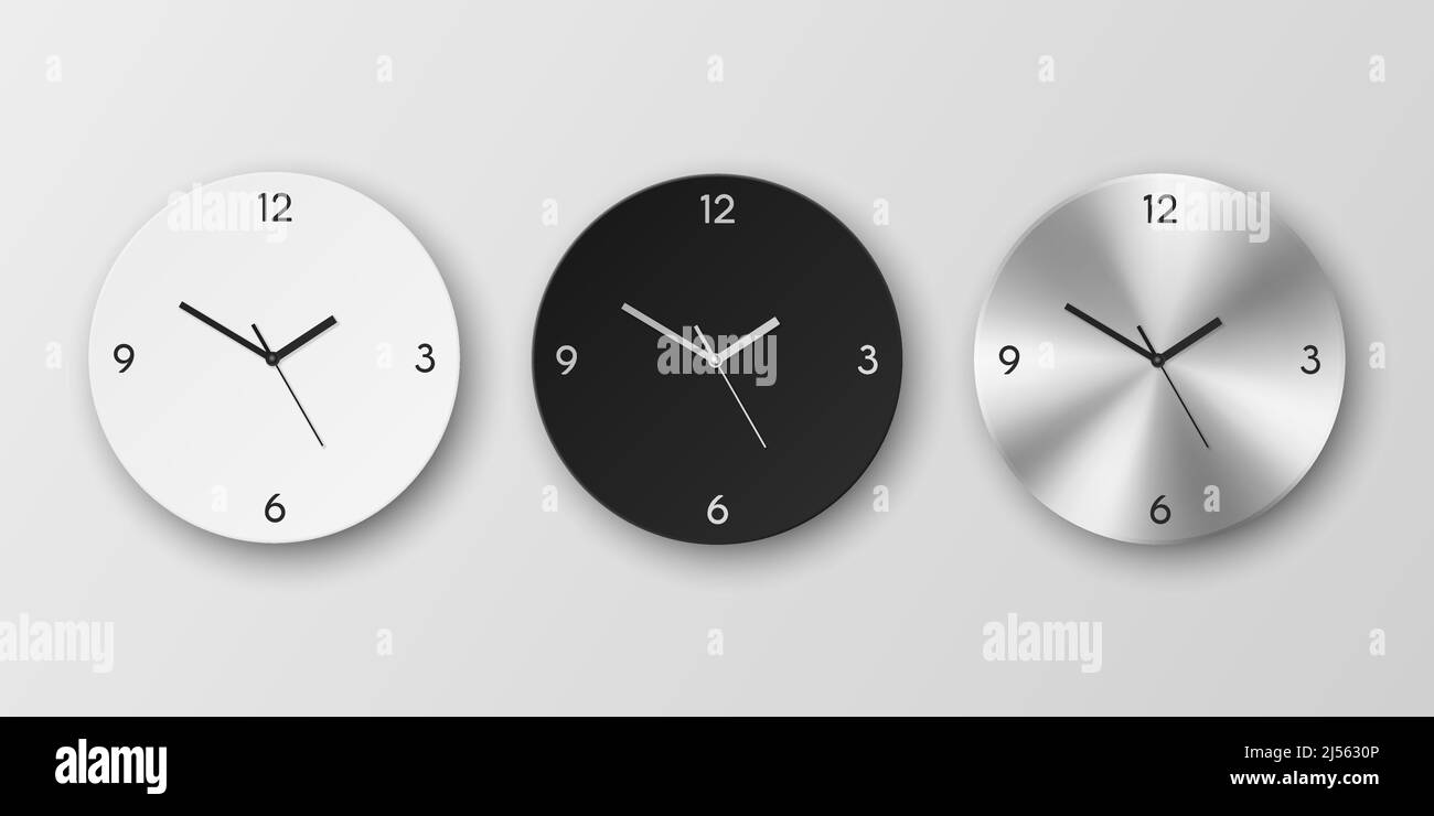 Vector 3d Realistic Round White, Black and Silver, Chrome Steel Wall