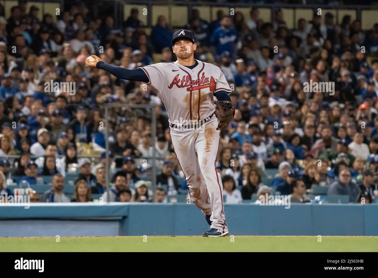 Atlanta Braves third baseman Austin Riley (27) throws to first base for ...