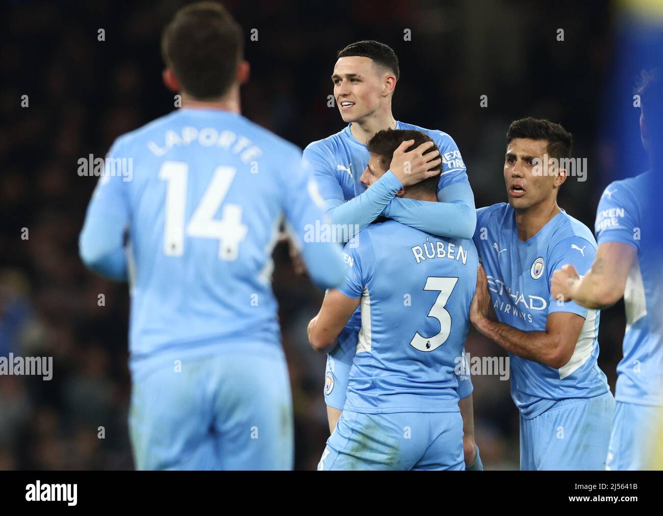 Manchester, England, 20th April 2022.   Phil Foden of Manchester City celebrates scoring the second goal during the Premier League match at the Etihad Stadium, Manchester. Picture credit should read: Darren Staples / Sportimage Stock Photo