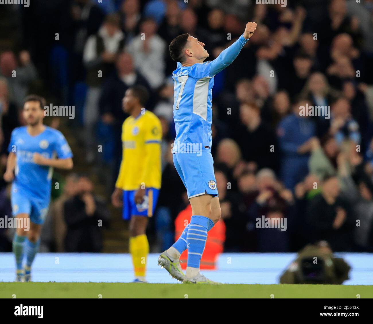 Phil Foden #47 of Manchester City celebrates scoring to make it 2-0 Stock Photo
