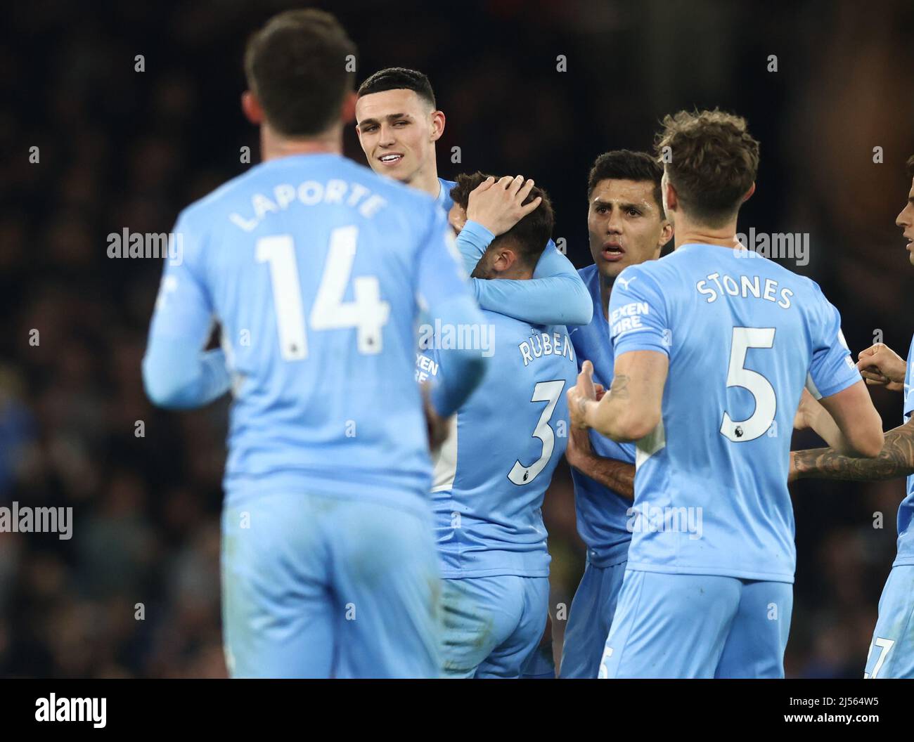 Manchester, England, 20th April 2022.   Phil Foden of Manchester City celebrates scoring their second goal during the Premier League match at the Etihad Stadium, Manchester. Picture credit should read: Darren Staples / Sportimage Stock Photo