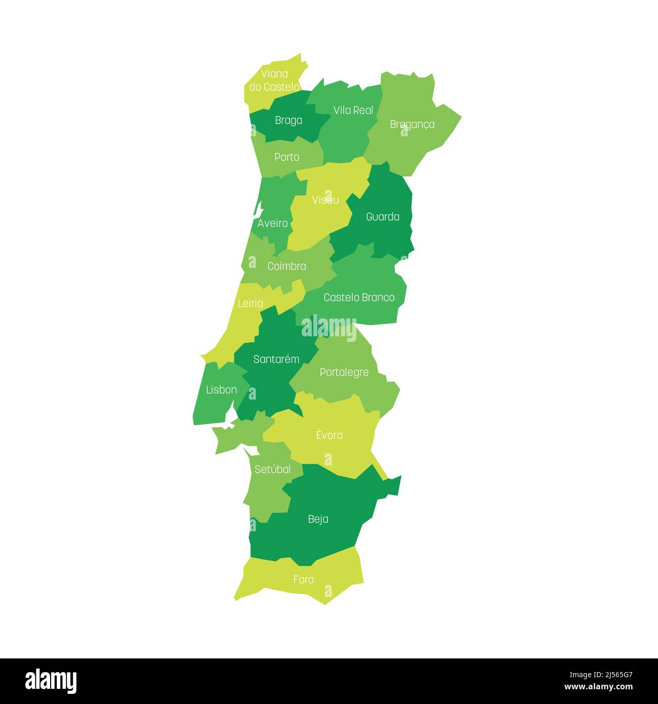 Portugal - administrative map of districts Stock Vector
