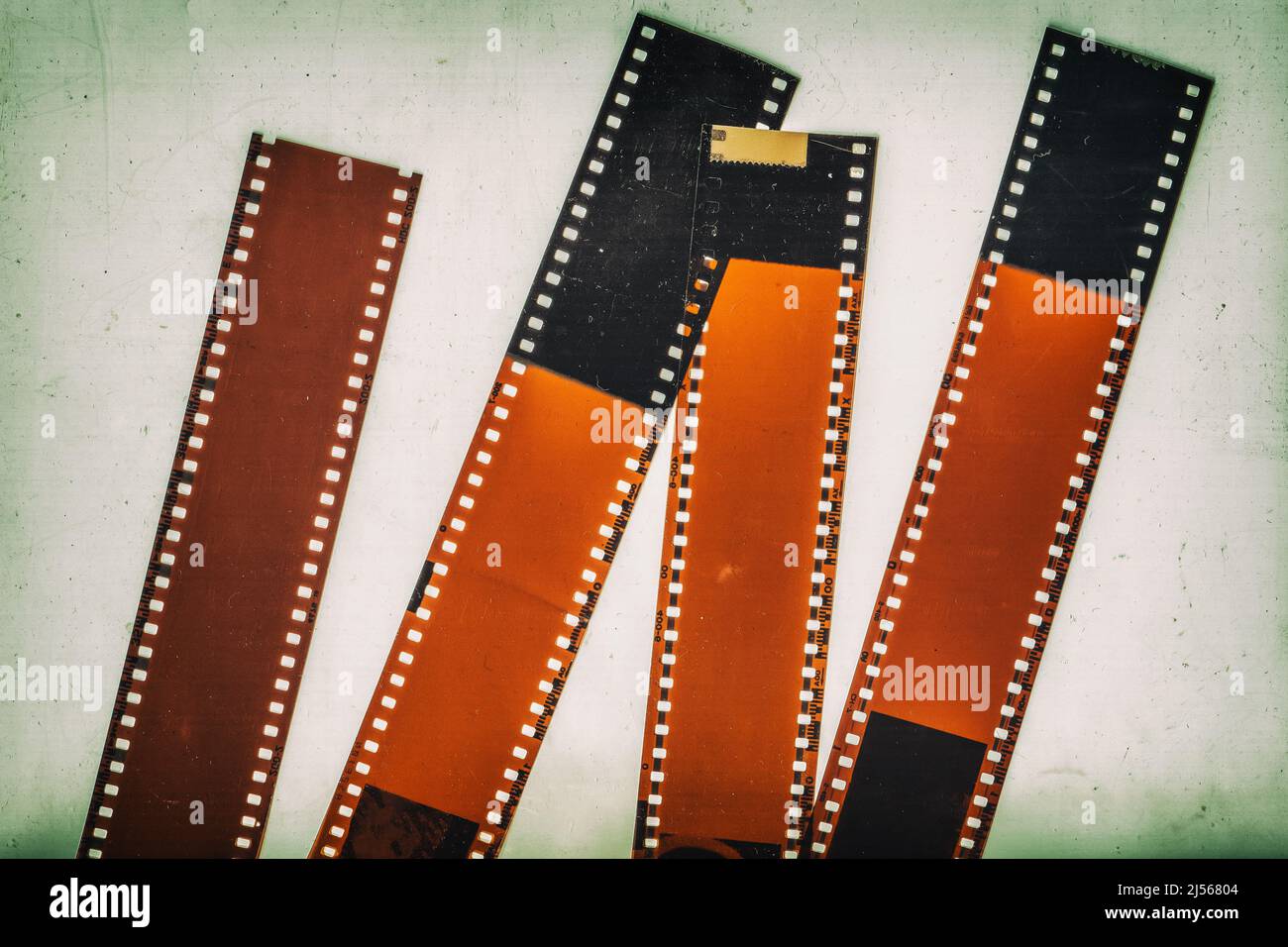 Set of 35mm negative film strip, vintage background with intentional