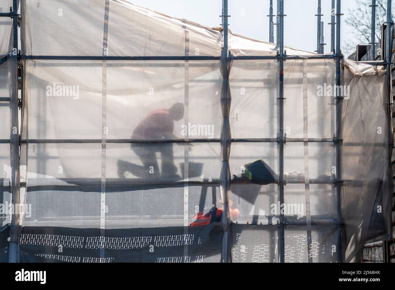 Construction site, scaffolding, working on scaffolding, bridge pier Germany Stock Photo