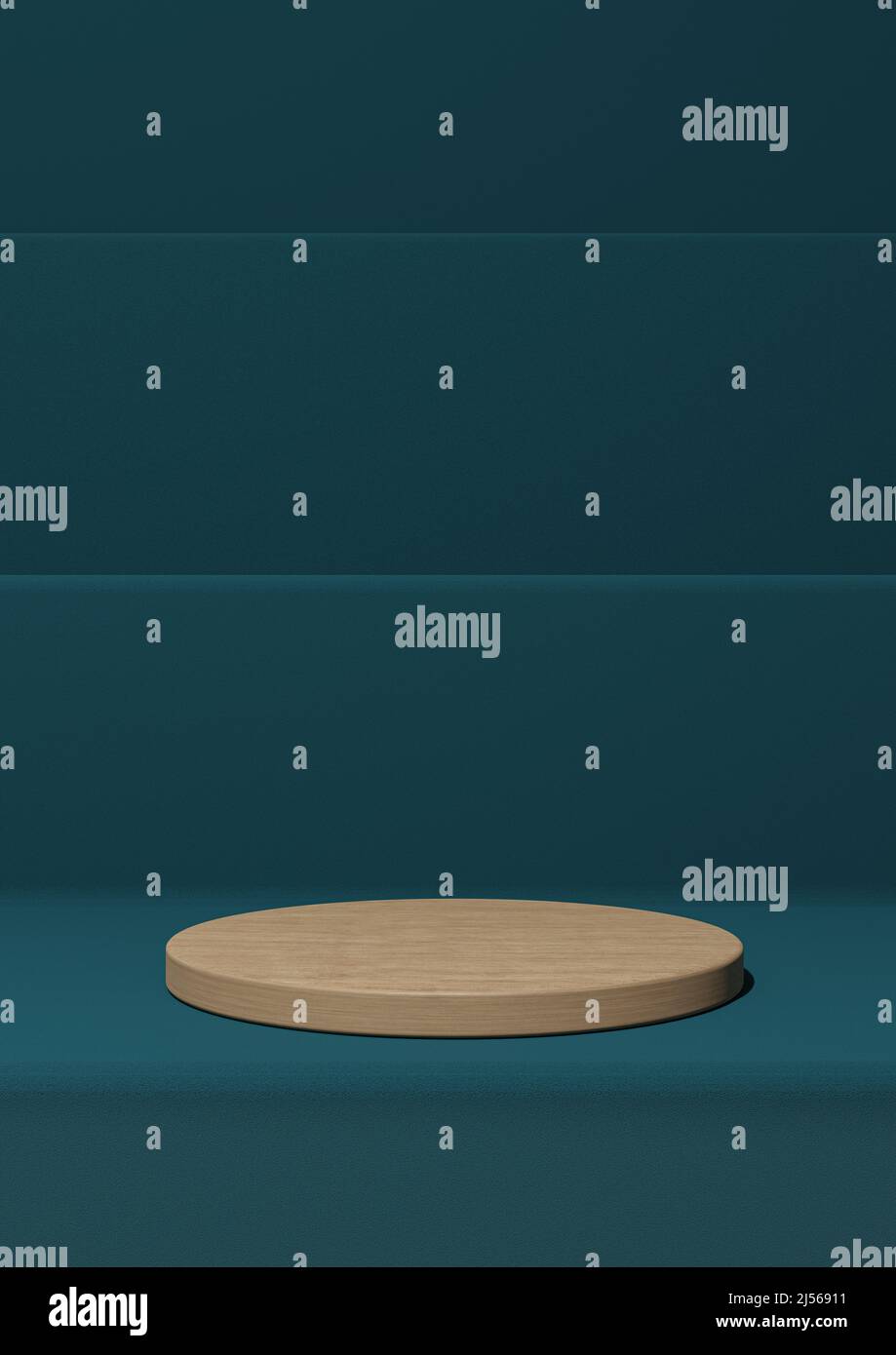 Dark teal, aqua blue 3D rendering simple product display, minimal ...
