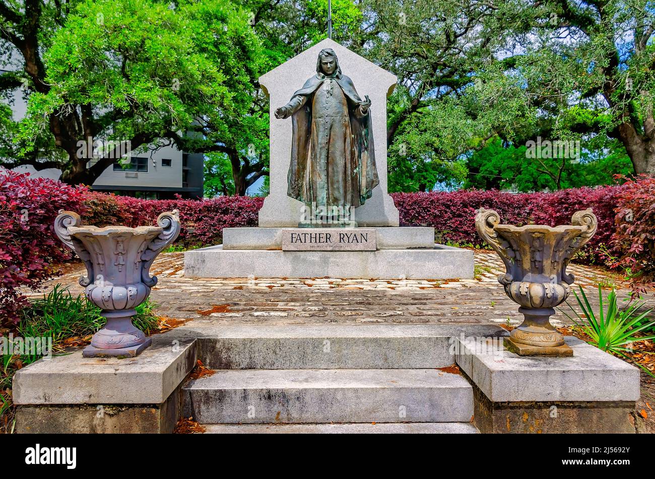 A statue of Father Ryan stands in Ryan Park, April 15, 2022, in Mobile
