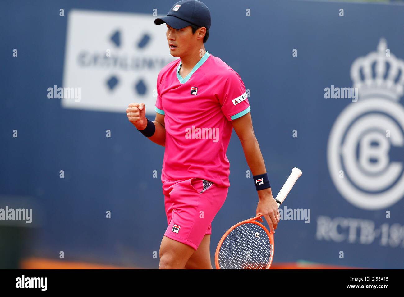 Soon-woo Kwon (KOR), APRIL20, 2022 - Tennis : Soon-woo Kwon of South Korea  celebrate after point during singles 2nd round match against Carlos Alcaraz  of Spain on the Barcelona Open Banc Sabadell