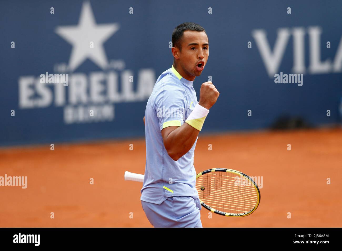 Hugo Dellien (BOL), APRIL20, 2022 - Tennis : Hugo Dellien of Bolivia  celebrate after point during singles 2nd round match against Frances Tiafoe  of USA on the Barcelona Open Banc Sabadell tennis