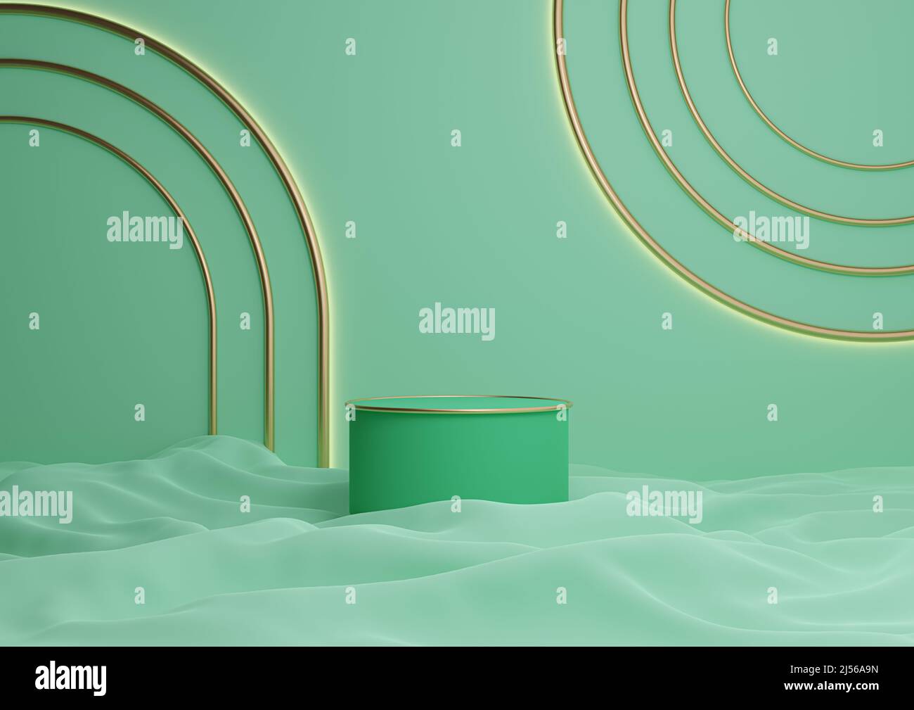 Bright turquoise green 3D rendering luxurious product display cylinder ...