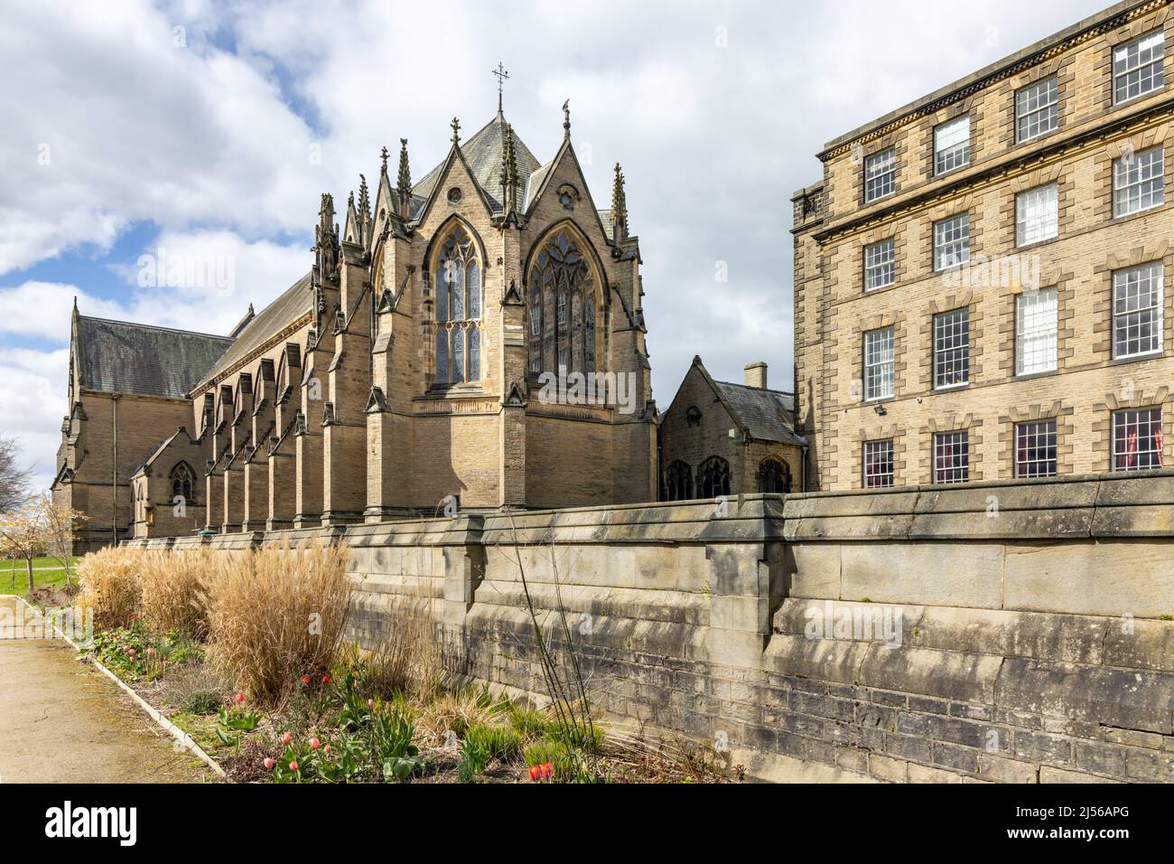 The Victorian Gothic exterior of St Cuthbert's Chapel, Ushaw College (1884) by Dunn and Hansom. County Durham, UK Stock Photo