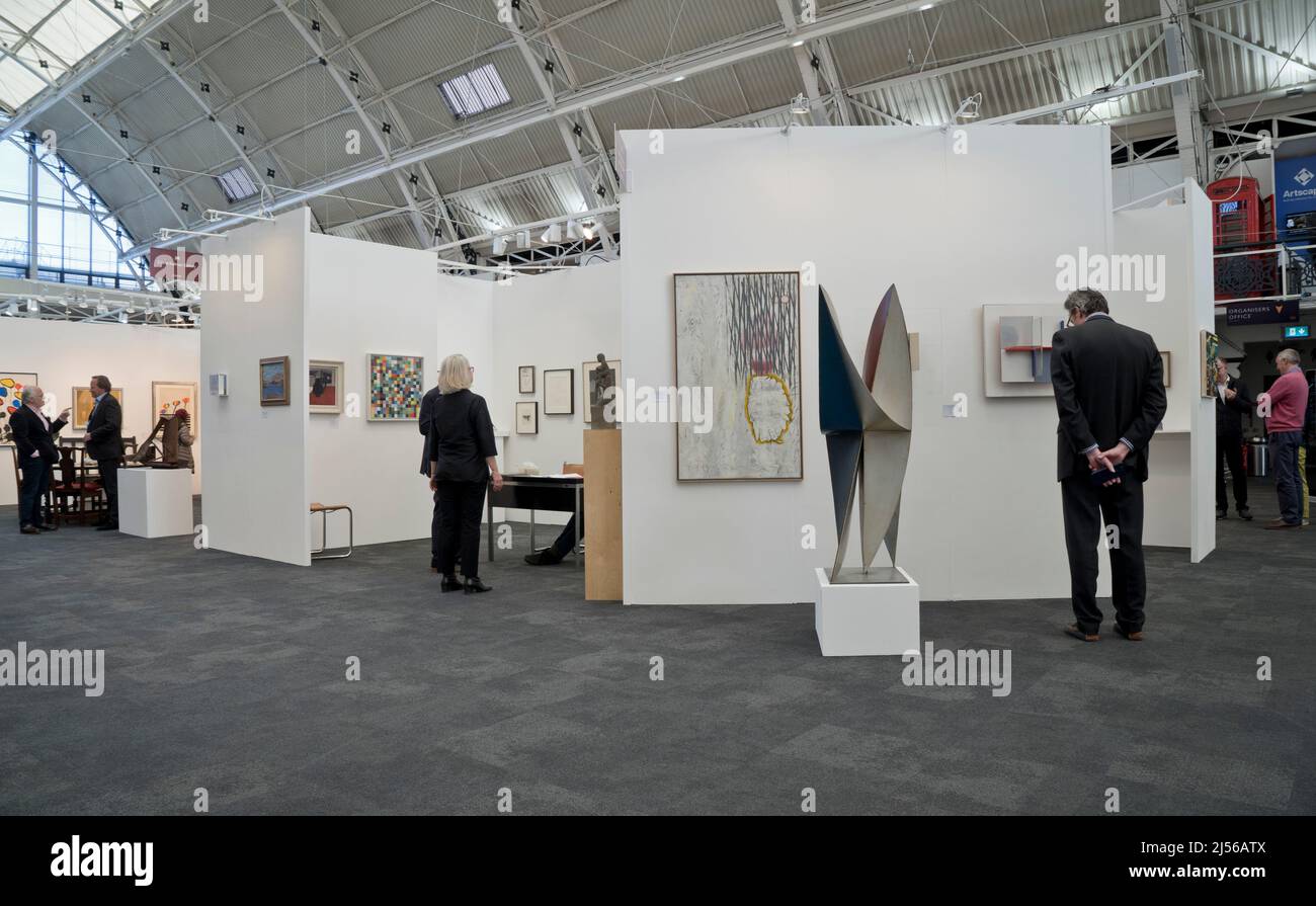 Exhibitors and visitors to the London Art Fair 2022, London,England,UK