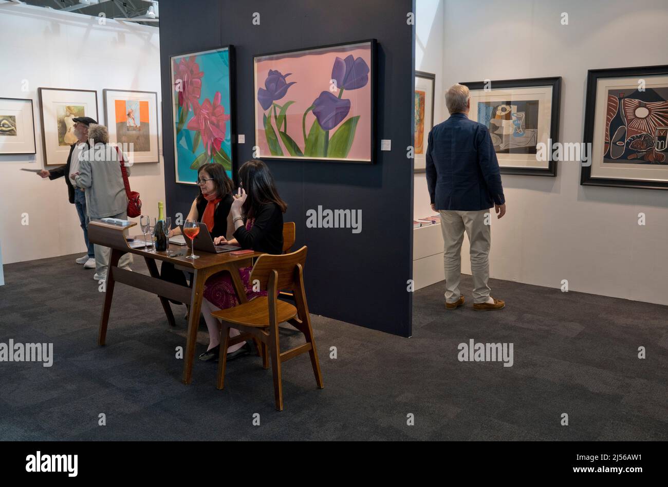 Exhibitors and visitors to the London Art Fair 2022, London,England,UK