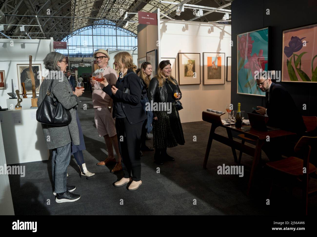 Exhibitors and visitors to the London Art Fair 2022, London,England,UK