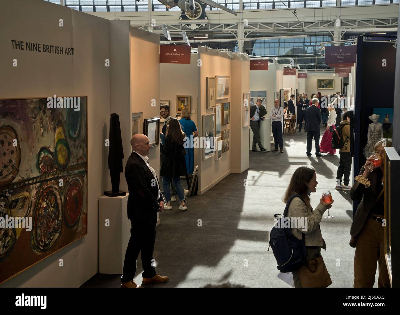 Exhibitors and visitors to the London Art Fair 2022, London,England,UK