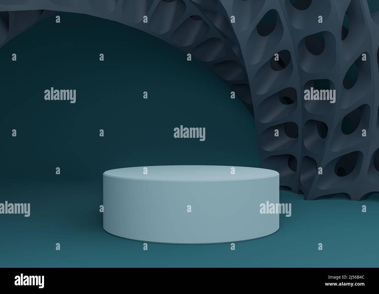 Dark teal, aqua blue 3D rendering product display with cylinder stand ...