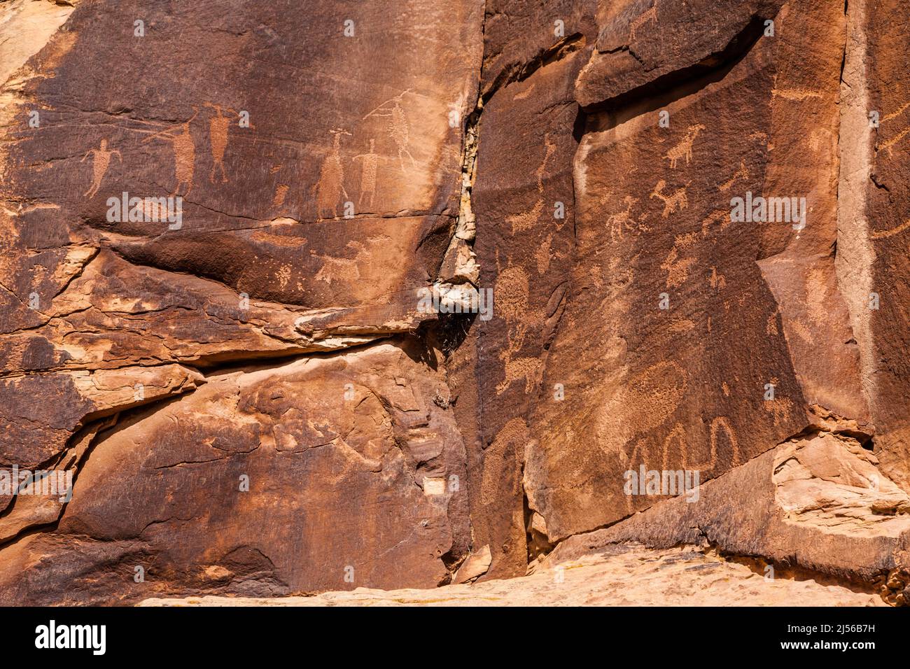 Petroglyphs incised into sandstone walls of Shay Canyon, Indian Creek
