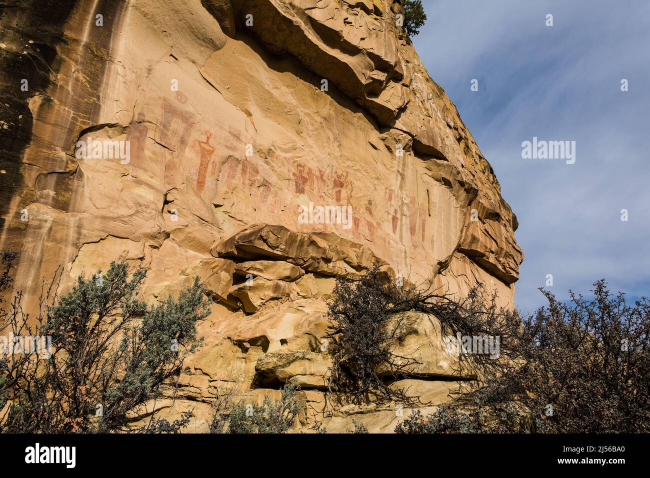 The Sego Canyon pictograph rock art panel in Utah was painted by the people of Archaic Culture in the Barrier Canyon style between 1,500 and 4,000 yea Stock Photo