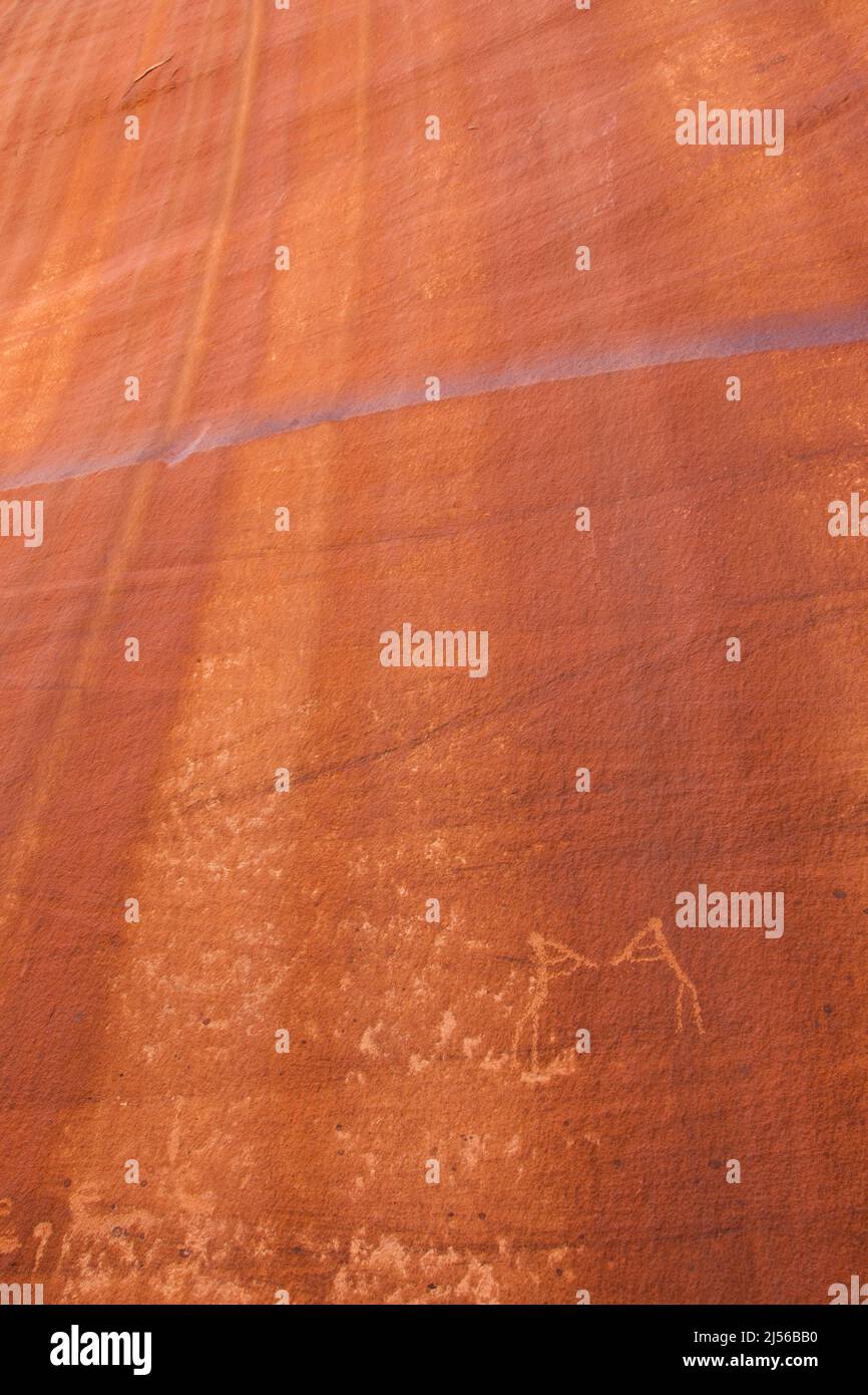 Petroglyphs incised into sandstone walls of Shay Canyon, Indian Creek
