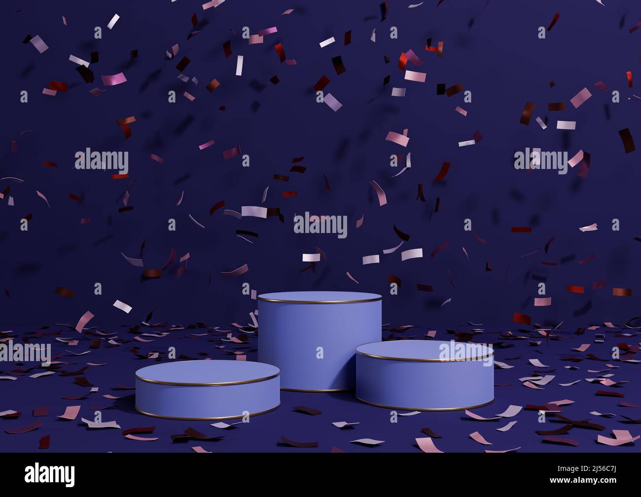 Dark blue 3D rendering product display three podiums stands with ...