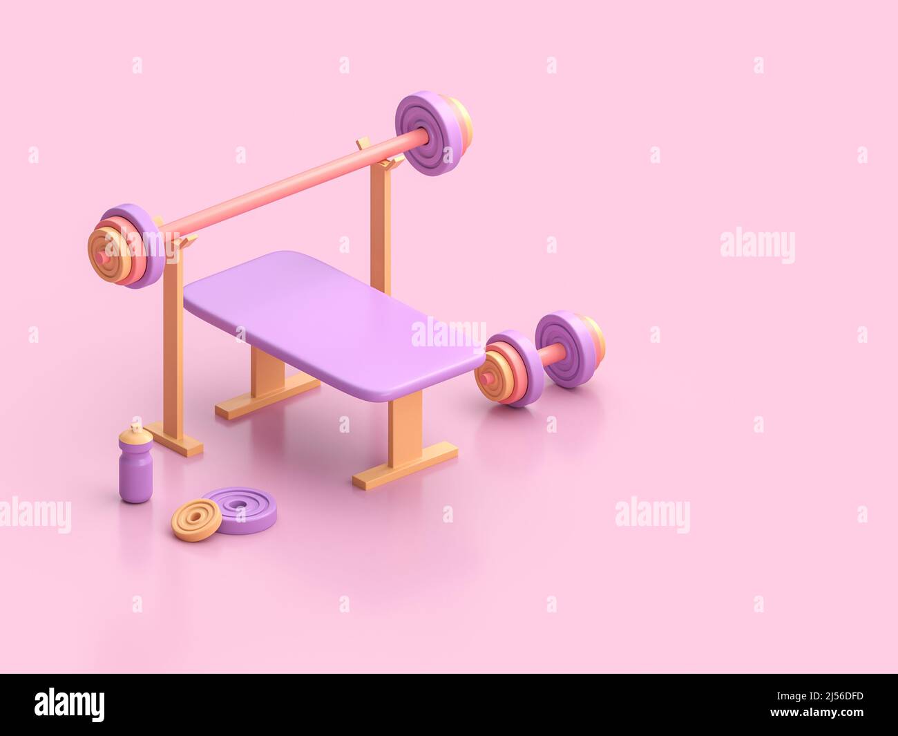 Exercise bench with 3D Bottle of water. 3D render Stock Photo Alamy